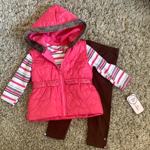 Baby girl 3 piece vest top leggings outfit NWT